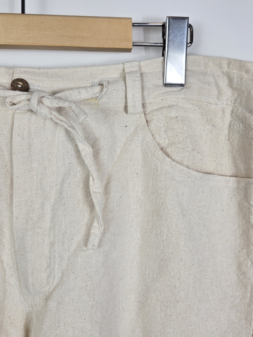 Casual Womens XL Cream Pants Drawstring Wide Leg 100% Cotton Beachy Euro Summer - Picture 3 of 9